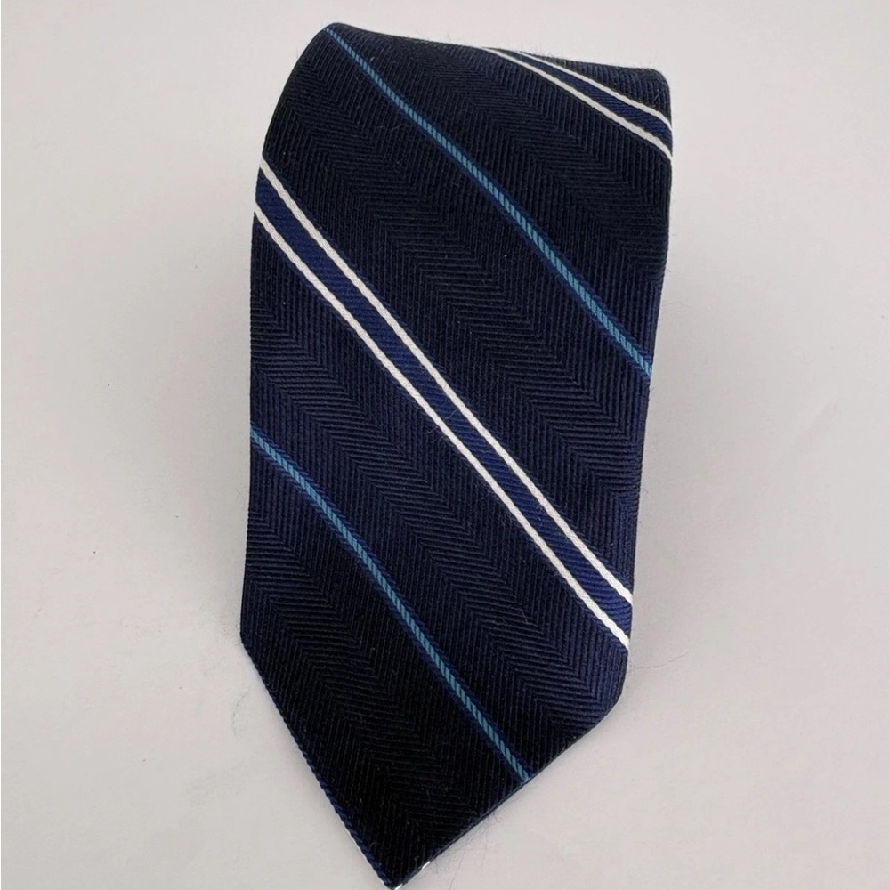 Brooks Brothers Red Fleece Repp Silk Navy W Blue White Stripes Men's Necktie 57"